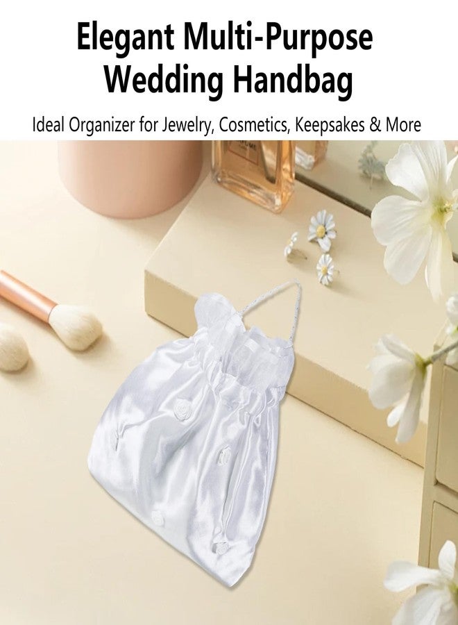 KGCGJVB 2Pcs Money Dance Bag for Wedding White Satin Purses with Flower for Bride Bridesmaid and Flower Girl Bridal Pearl Purse for Weddings and Girls’ Special Day Accessories - Image 3